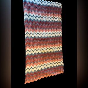 Vintage Crochet Chevron Zig Zag Pattern Throw Blanket Afghan 70x37 Lap Blanket.